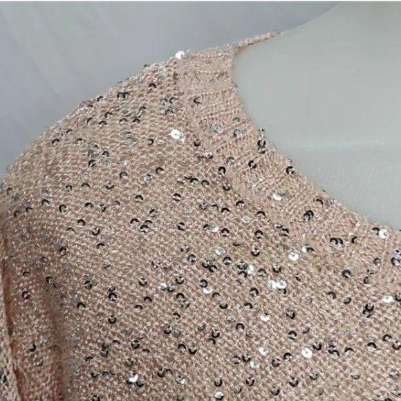 NWT Emaline Pink Pullover Sequin Short‎ Sleeve Sweater Blouse Size XL - Picture 8 of 16